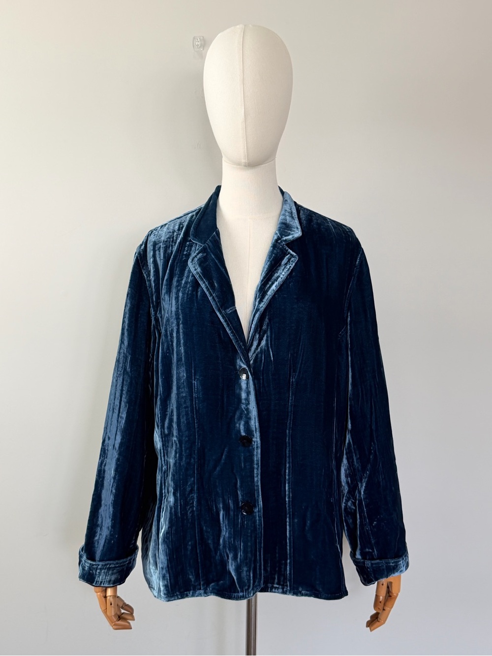 Chico’s Crushed Velvet Blazer Blue Silk Blend Jacket XL Luxury Holiday - Picture 6 of 15
